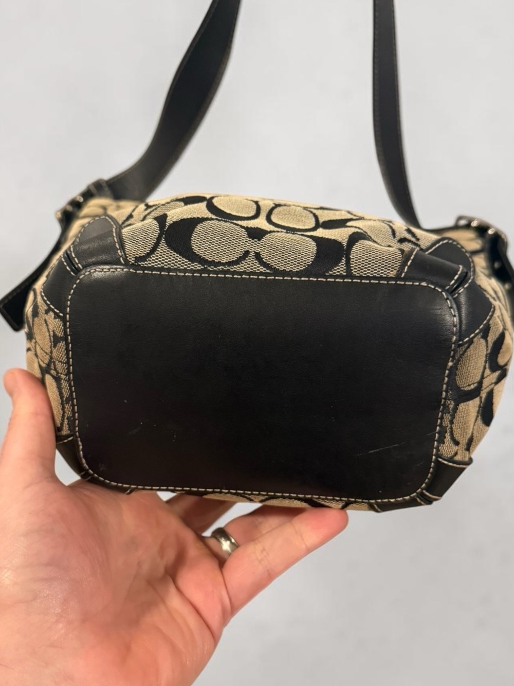 COACH Signature Canvas Hobo Bucket Shoulder Bag Jacquard Leather Y2K 6076 - Picture 3 of 12